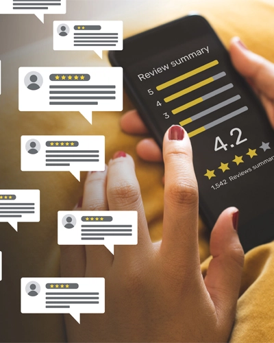 Person Managing Online Reviews & Reputation - Negative Reviews Positive Reviews